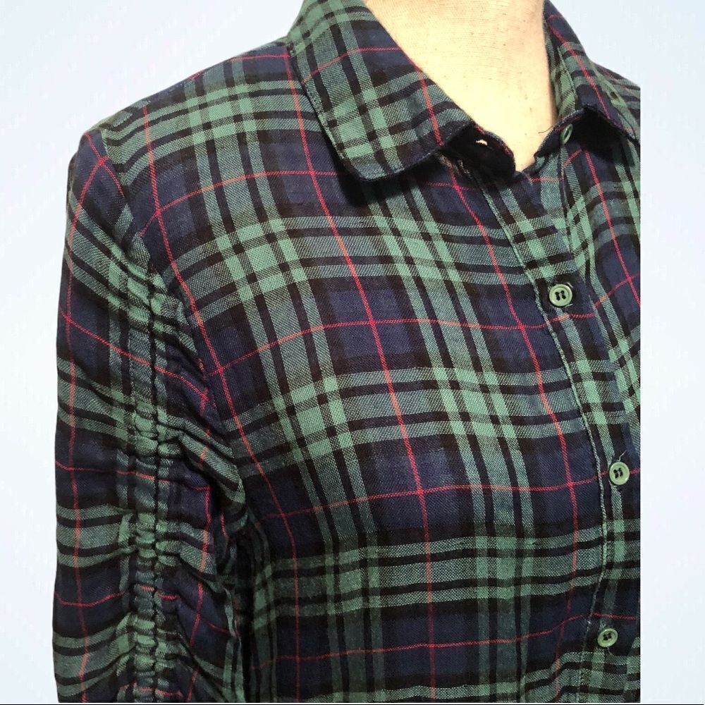 Entro Plaid Button Down Shirt Drawstring Sleeve S… - image 3